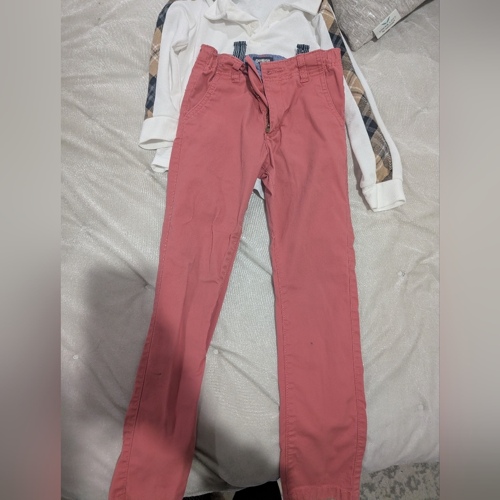 Boys Pink Pants With White Dress Polo